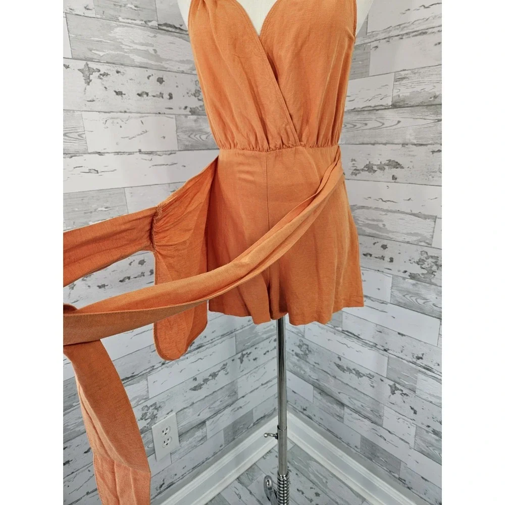 Zara Orange Sleeveless Romper Wrap Front Tie V Neck Womens Xsmall